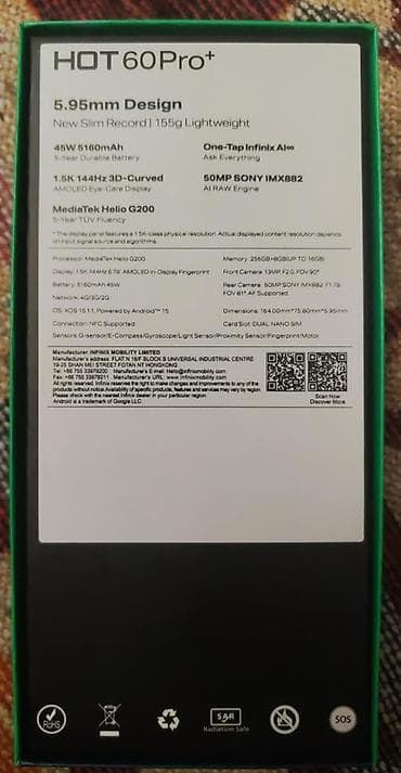 60 azn telefon: Infinix Hot 60 Pro+, 256 GB, rəng - Boz, Sensor — 7