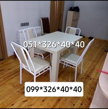 Masa və oturacaq dəstləri: Qonaq otağı üçün, Yeni, Açılmayan, Kvadrat masa, 8 stul — 24