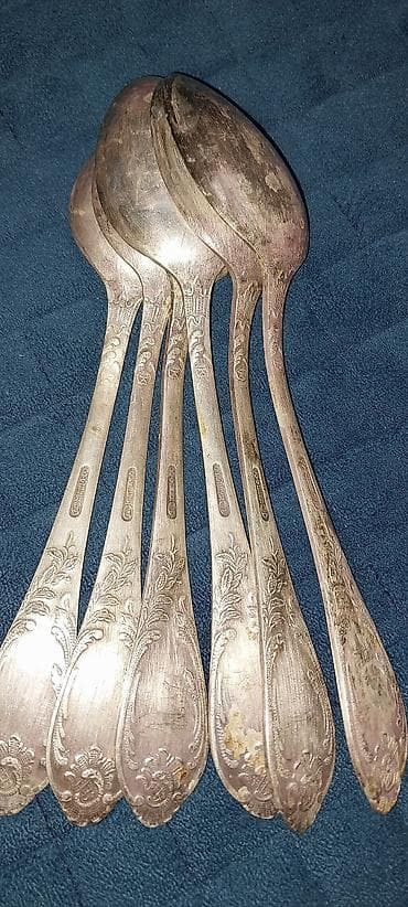 çay servis: Antik üslubda 6 ədəd qaşıq dəsti - Material: metal, gümüşü rəngdə — 2