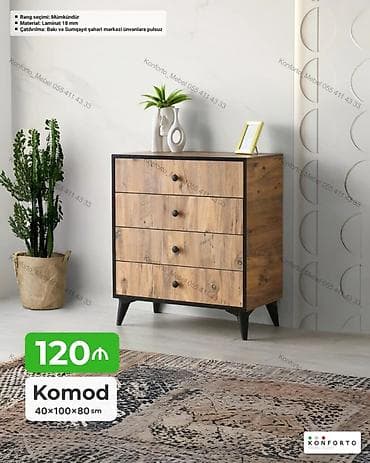 Komodlar: Komod – 40×100×80 sm - Dizayn: Təbii ağac teksturalı ön və yan — 1