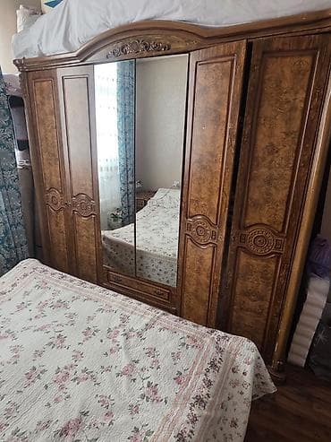 Yataq otağı mebel dəsti - Iki nəfərlik taxta çarpayı (başlıqla) - 2 — 2