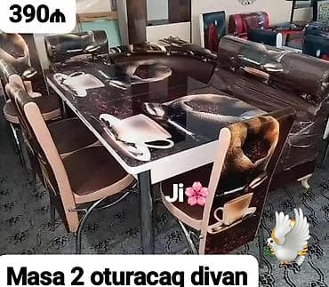 Mətbəx üçün, Yeni, Açılmayan, Dördbucaq masa, 4 stul