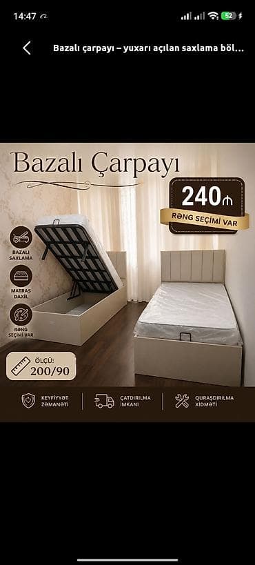 mebel usta: Yeni, Təknəfərlik çarpayı, Bazalı, Matras ilə, Siyirməsiz — 1