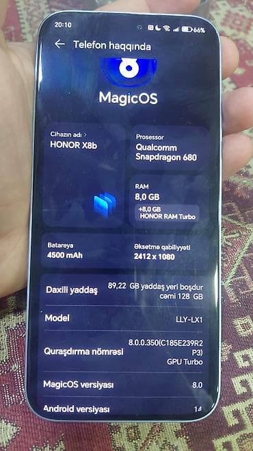 philips xenium 9@9h: Honor X8b, 128 GB, rəng - Gümüşü, Face ID — 2