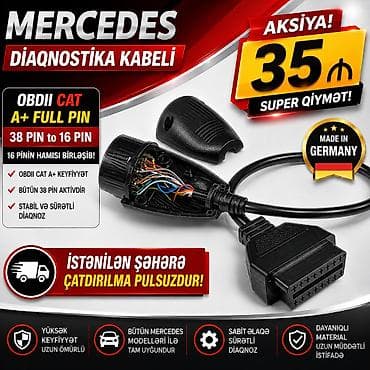 teker 18 type 0: Mercedes diaqnostika kabeli. ⛔ Full pindir.Yəni 16 pinin hamısı — 1