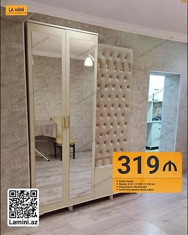 Dəhliz dolabı – La Mini - Geniş güzgülü iki qapılı şkaf və yumşaq