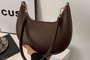 Qadın çantası – yarımay formalı, tünd qəhvəyi rəng - Material — 1