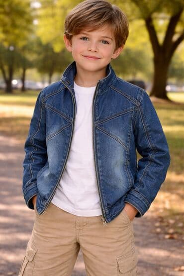 Uşaq üçün cins gödəkçə - Material: klassik denim (cins), orta