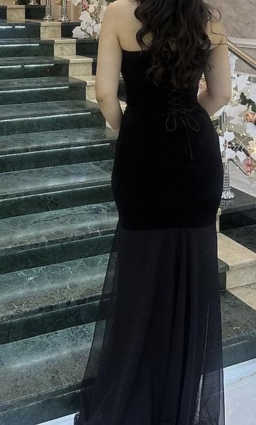 veçer donları: Qara axşam/gecə libası - Model: Strapless, düz kəsimli üst hissə — 2