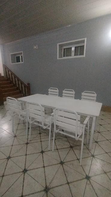 taxta çardaq çarpayı: Dördbucaq masa, 6 stul, Açılmayan, Stullar ilə, Metal — 1