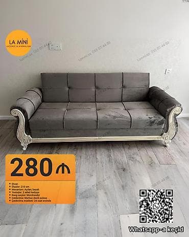 divan mini: Divan, Açılan, Bazalı, Vеlur parça, Şəhərdaxili pulsuz çatdırılma — 1