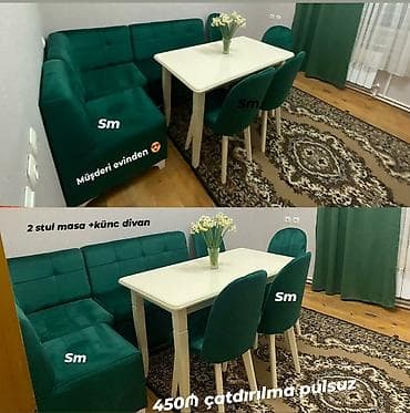 Для кухни, Новый, Нераскладной, Прямоугольный стол, 2 стула