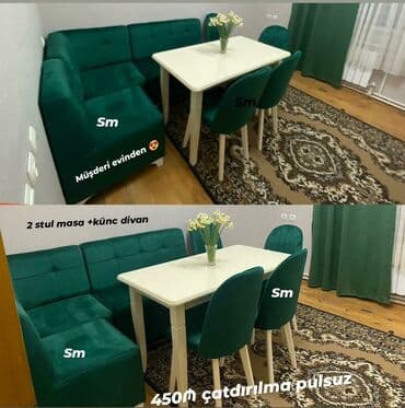 metbex stullari: Mətbəx üçün, Yeni, Açılmayan, Dördbucaq masa, 2 stul — 1