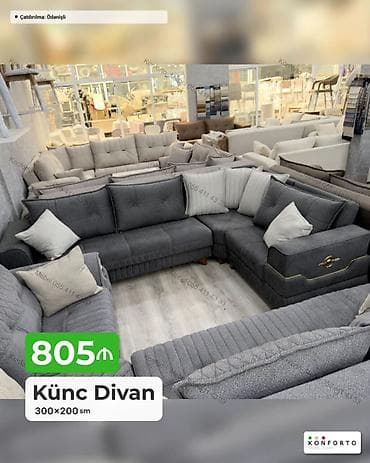 krep parca: Künc divan – 300×200 sm - Forma: L-şəkilli künc divan, geniş oturma — 1