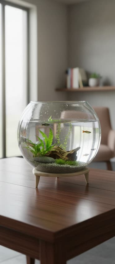 betta balıq: Şüşə balıq akvariumu (kürə formalı) və plastik dayaq ilə - Material — 1