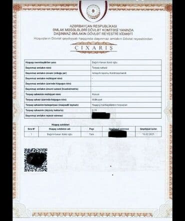 xacmazda satılan evlər: 19 sot, Kənd təsərrüfatı, Mülkiyyətçi, Kupça (Çıxarış) — 1