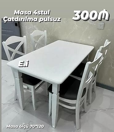 Mətbəx üçün, Açılmayan, Dördbucaq masa, 4 stul