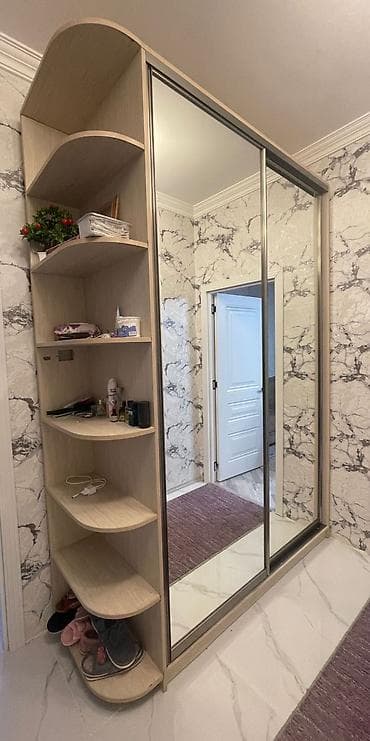 teze dolablar: İşlənmiş, 2 qapılı, Güzgülü, Bej, Digər material, Kupe, Düz dolab — 2