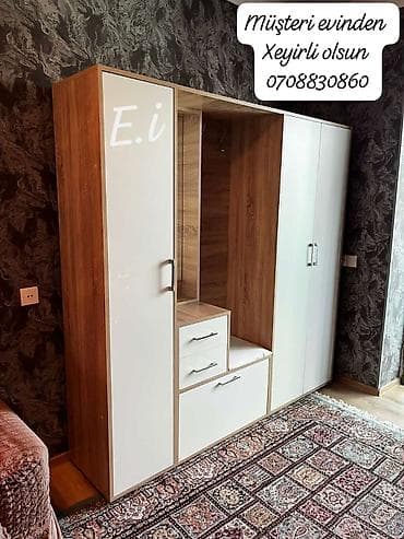 şifonerlər: Dəhliz üçün çoxfunksiyalı dolab sistemi - Material: ağ və ağac — 1