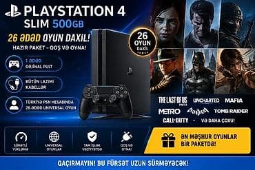 Sony PlayStation 4 Slim 500GB satılır. Konsol tam işlək vəziyyətdədir
