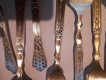 acar naboru: Kəllə-kaşıq dəsti – vintage metal (melxior) çəngəl və qaşıqlar - — 3