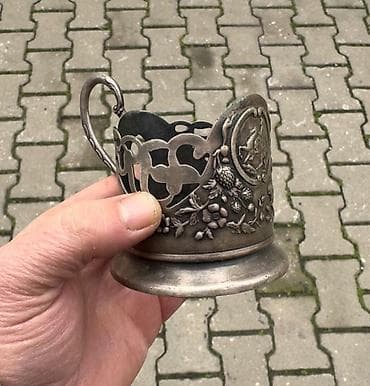 sufre: Antik metal stəkanaltı (podstakannik) - Material: gümüş rəngli metal — 2