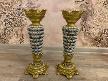 şamdam: Dekorativ cüt vaza/şamdan - Klassik barokko üslubunda, qızılı rəngdə — 5