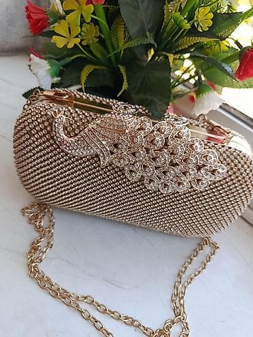 sumqayit çanta: Qızılı rəngli zərli dəbli axşam çantası (clutch) - Xarici hissə — 2