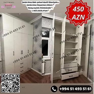 Yeni, 4 qapılı, Siyirməli, Ağ, Digər material, Açılan, Düz dolab