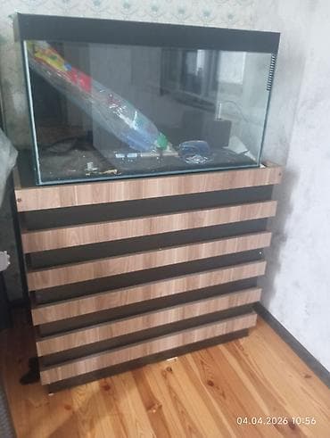 Akvaryum + şkaf dəsti - Geniş şüşə akvaryum: üst/alt perimetri qara — 1