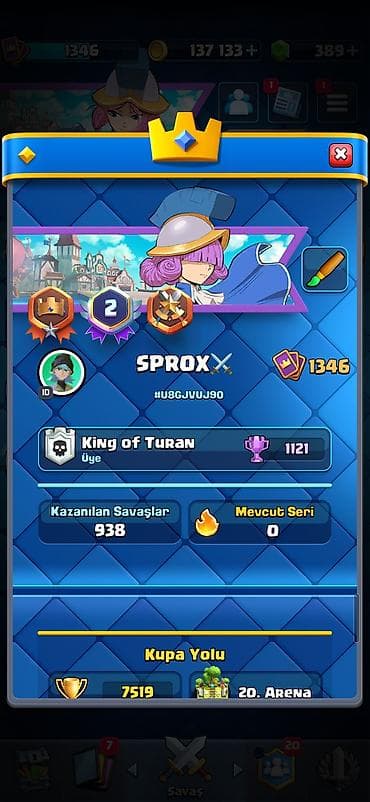 kpop kart: Clash Royale hesabı - Kupa: 7519 - Kral Səviyyəsi: 1346 - Qızıl: 137 — 5
