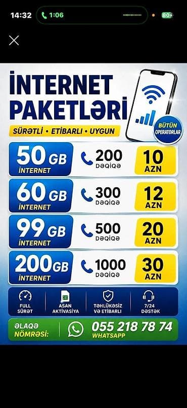 limitsiz internet: İnternet paketləri – sürətli, etibarlı və uyğun. Bütün operatorlar — 2
