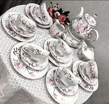 Çay dəsti, rəng - Ağ, Farfor, 6 nəfərlik, Almaniya
