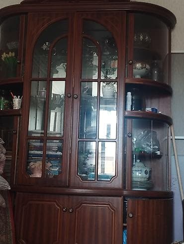 ucuz şkaf: Klassik üslubda iri vitrinli bufet - Material: ağac teksturalı — 3