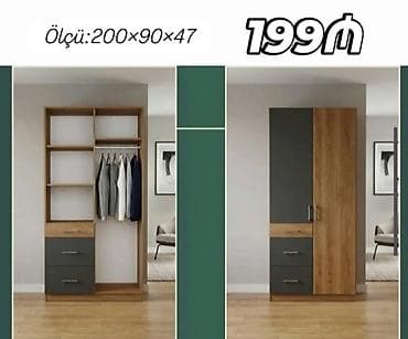 İki qapılı paltar dolabı Ölçü: 200×90×47 sm Qiymət: 199₼ (şəkildə