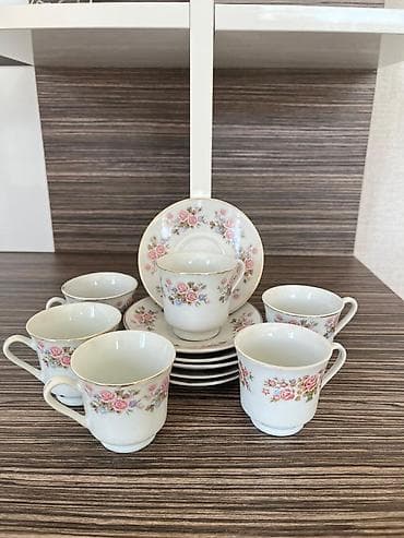 Çay dəsti, rəng - Ağ, Farfor — 1
