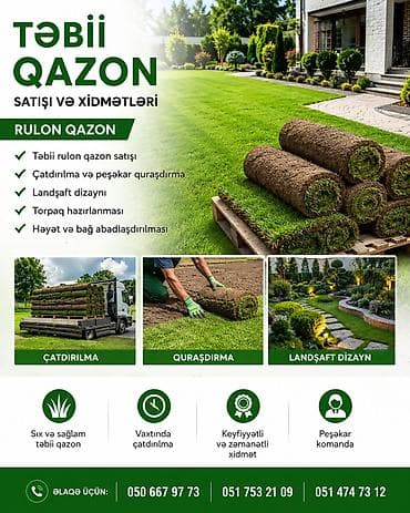 🌿 Təbii Qazon Satışı – Rulon Qazon və Landşaft Xidmətləri Həyətinizi