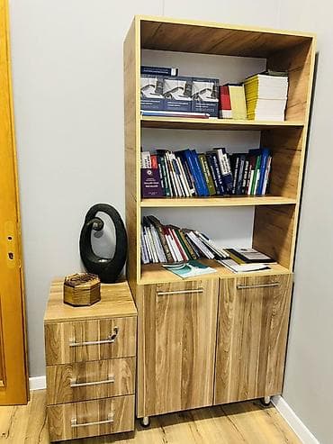 Ofis üçün ağac dekorlu kitab şkafı və çekmecə modulu Yeni yigilmish