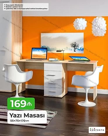 Mebel: Düz masa, Stulsuz, Polkalı, Siyirməli, Sadə laminat — 1