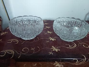 Qab-qacaq və mətbəx ləvazimatları: Kəsmə naxışlı şüşə meyvə qabları (2 ədəd) - Material: qalın, şəffaf — 3