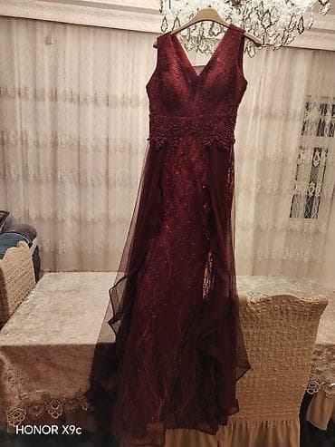 sarafan donlar: Şərab-bordo rəngli zərif ziyafət/libas - Yarıdarlanan parıltılı — 2