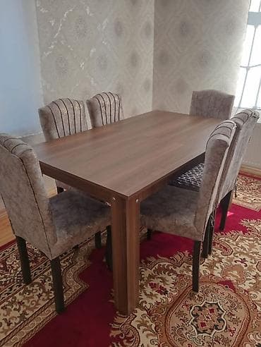 2ci əl taxt: Qonaq otağı üçün, İşlənmiş, Açılan, Kvadrat masa, 6 stul — 1