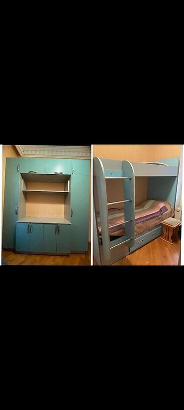 Oğlan və qız üçün, İşlənmiş, 2 təknəfərlik çarpayı, Yazı masası, Dolab