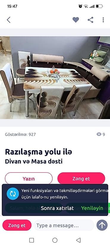 stul ucuz: Divan və Masa dəsti - Dizayn: Şüşə üstlü masa, üzərində dekorativ — 1