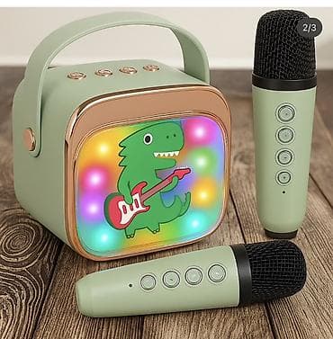 Uşaq karaoke dəsti – LED işıqlı dinamik və 2 ədəd naqilsiz mikrofon