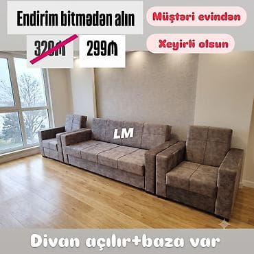 Yeni, Divan, 2 kreslo, Divan, Bazalı, Açılan — 3
