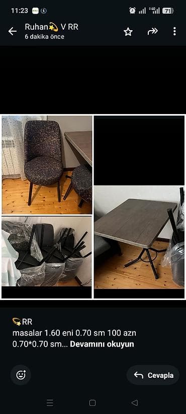 💫RR masalar 1.60 eni 0.70 sm 100 azn 0.70*0.70 sm ə qiyməti 85 manat