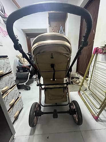 Uşaq arabası – üçtəkərli, möhkəm metal karkaslı model - Rəng: bej/qara — 4