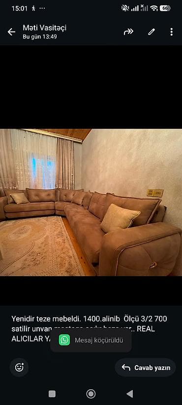 divan satisi: Yenidir teze mebeldi. 1400.alinib Ölçü 3/2 700 satilir unvan mastaga — 1