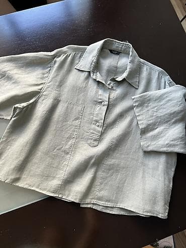 военная форма: Massimo Dutti Kətan köynək/bluz – açıq boz/yaşıl tonlarda, oversize — 2